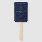 Hochzeitsprogramm für Navy Blue Modern Calligraphy Fächer (Rückseite)