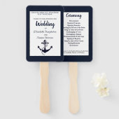 Hochzeitsprogramm für Navy Blue Nautical Anchor Fächer (Vorne und Hinten)