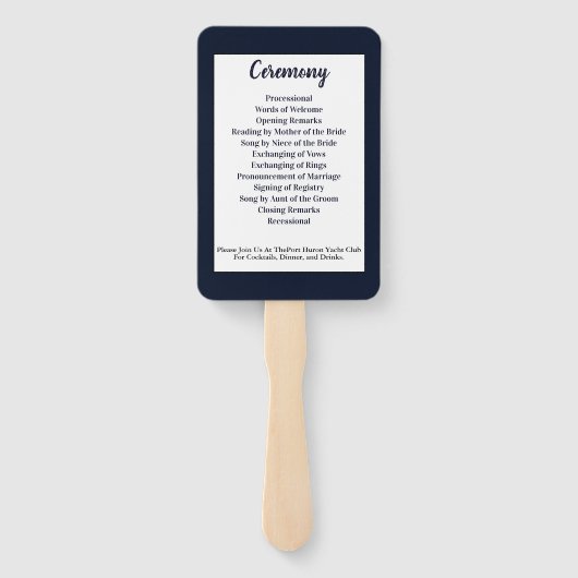 Hochzeitsprogramm für Navy Blue Nautical Anchor Fächer (Rückseite)