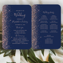 Hochzeitsprogramm für Navy Blue Rose Gold Glitzer 