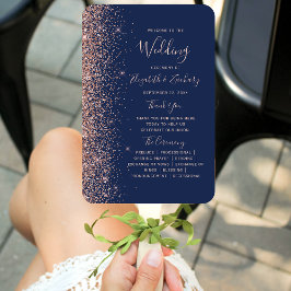 Hochzeitsprogramm für Navy Blue Rose Gold Glitzer  Fächer