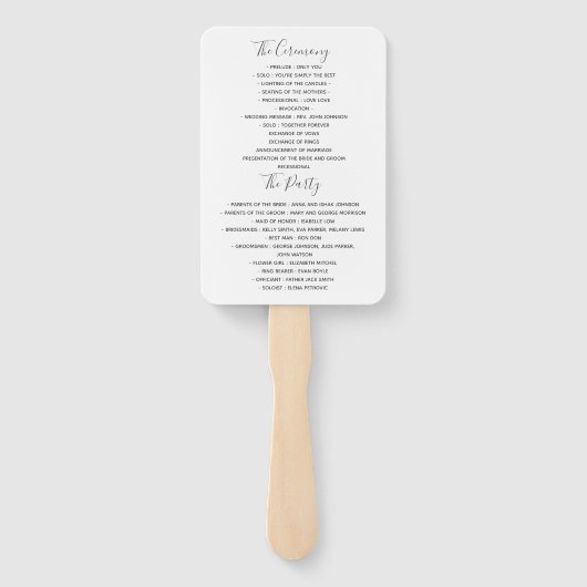 Hochzeitsprogramm für Navy Blue Script Fächer (Rückseite)