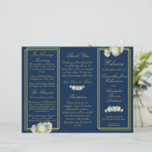 Hochzeitsprogramm für Navy Blue-Script-Rose (Stehend Vorderseite)