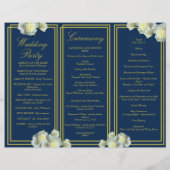 Hochzeitsprogramm für Navy Blue-Script-Rose (Rückseite)