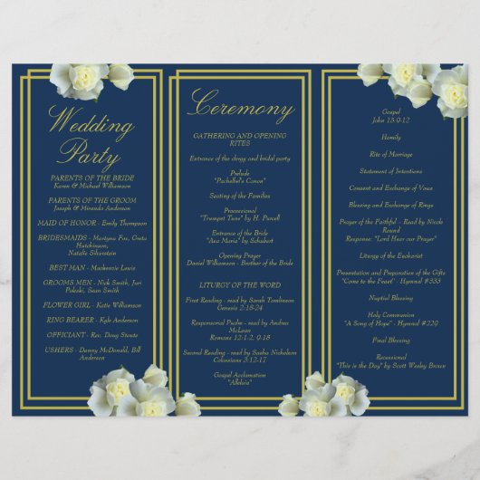 Hochzeitsprogramm für Navy Blue-Script-Rose (Rückseite)
