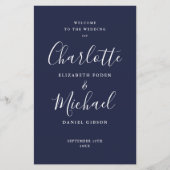 Hochzeitsprogramm für Navy Blue Signature Script (Vorderseite)