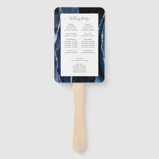 Hochzeitsprogramm für Navy Blue Silver Agate Fächer (Rückseite)