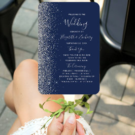 Hochzeitsprogramm für Navy Blue Silver Glitzer Edg Fächer