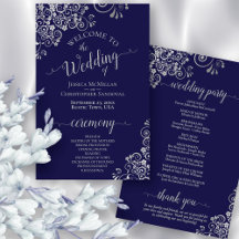 Hochzeitsprogramm für Navy Blue & Silver Lace
