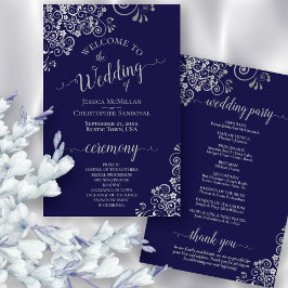 Hochzeitsprogramm für Navy Blue & Silver Lace