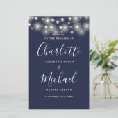 Hochzeitsprogramm für Navy Blue String Lights (Stehend Vorderseite)