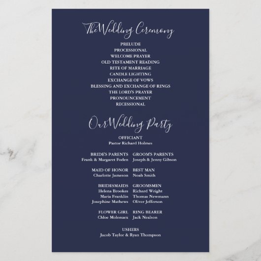 Hochzeitsprogramm für Navy Blue String Lights (Rückseite)