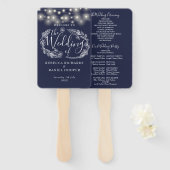 Hochzeitsprogramm für Navy Blue String Lights Fächer (Vorne und Hinten)