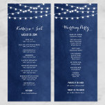 Hochzeitsprogramm für Navy Blue String Lights Programm<br><div class="desc">Moderne Hochzeitsfeier mit schlichter,  eleganter Saitenleuchte,  die oben auf einem Imitat mit Aquarellfarbenhintergrund hängt. Ein schlichtes und stilvolles Design,  perfekt für den Sommer! Klicken Sie auf die IT-Schaltfläche CUSTOMIZE,  um Text und Schriftart anzupassen,  Text zu verschieben und ein eigenes Hochzeitsprogramm zu erstellen.</div>