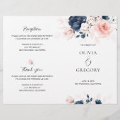 Hochzeitsprogramm für Navy Blue und Blush Pink (Vorderseite)