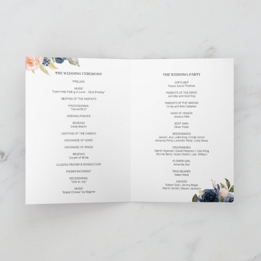 Hochzeitsprogramm für Navy Blue und Blush Pink Programm (Innenseite)