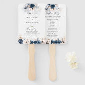 Hochzeitsprogramm für Navy Blue und Dusty Rose Han Fächer (Vorne und Hinten)
