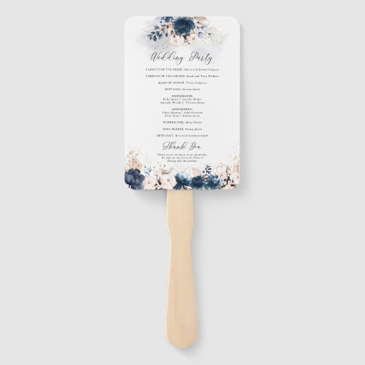 Hochzeitsprogramm für Navy Blue und Dusty Rose Han Fächer (Rückseite)