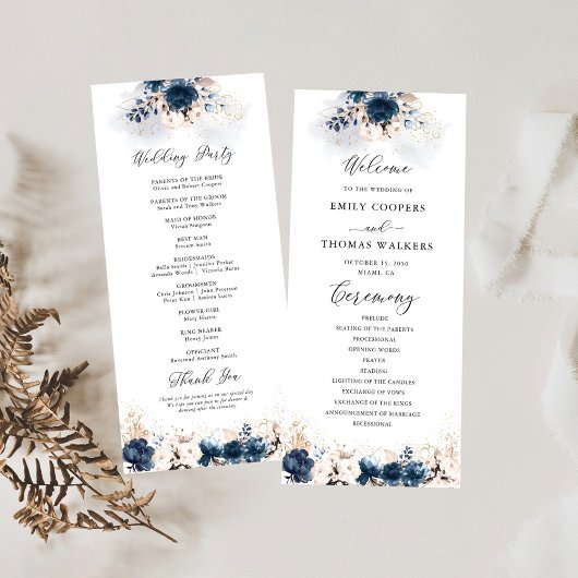Hochzeitsprogramm für Navy Blue und Dusty Rose Programm