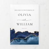 Hochzeitsprogramm für Navy Blue und Gold Agate Dreifach-gefaltete Programmkarte (Cover)