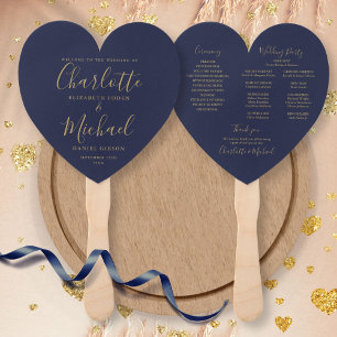 Hochzeitsprogramm für Navy Blue und Gold Script Fächer
