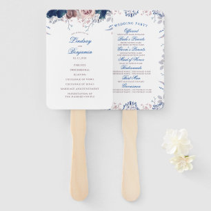 Hochzeitsprogramm für Navy Blue und Mauve Floral Fächer