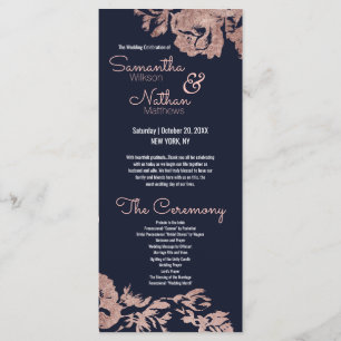 Hochzeitsprogramm für Navy Blue und Rose Gold Flor Programm