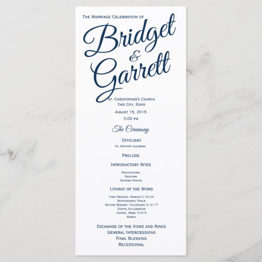 Hochzeitsprogramm für Navy Blue und White Programm (Vorderseite)