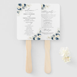 Hochzeitsprogramm für Navy Blue und White Roses Ha Fächer