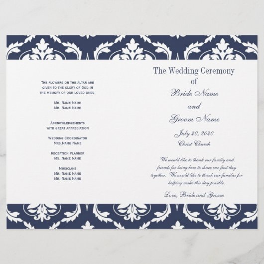 Hochzeitsprogramm für Navy Blue White Vintag Damas (Vorderseite)