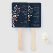 Hochzeitsprogramm für Navy Blue Wildblumen Handfan Fächer (Vorne und Hinten)