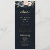 Hochzeitsprogramm für Navy Blush Floral Gold Programm (Vorderseite)