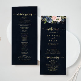 Hochzeitsprogramm für Navy Blush Floral Gold Programm