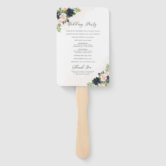Hochzeitsprogramm für Navy & Blush Pink Floral Han Fächer (Rückseite)