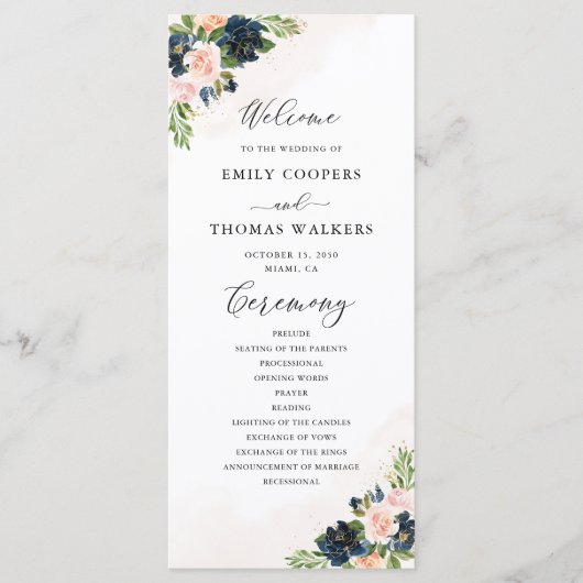 Hochzeitsprogramm für Navy & Blush Pink Programm (Vorderseite)