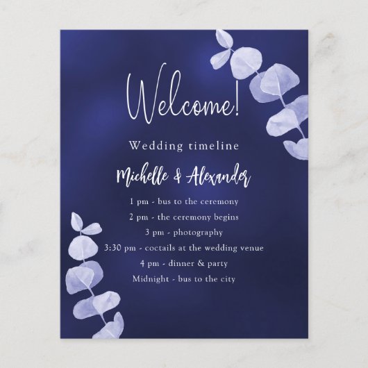 Hochzeitsprogramm für Navy-Eukalyptus (Vorderseite)