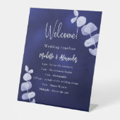 Hochzeitsprogramm für Navy-Eukalyptus Sockelschild (Vorderseite)