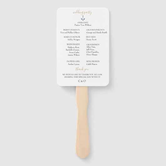 Hochzeitsprogramm für Navy Gold Geometric Fächer (Rückseite)