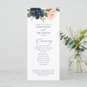 Hochzeitsprogramm für Navy und Blush Pink Menükarte (Stehend Vorderseite)