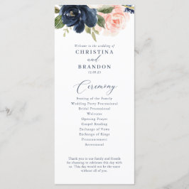 Hochzeitsprogramm für Navy und Blush Pink Menükarte