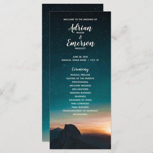 Hochzeitsprogramm für Night Sky Galaxy Mountain St (Vorne/Hinten)