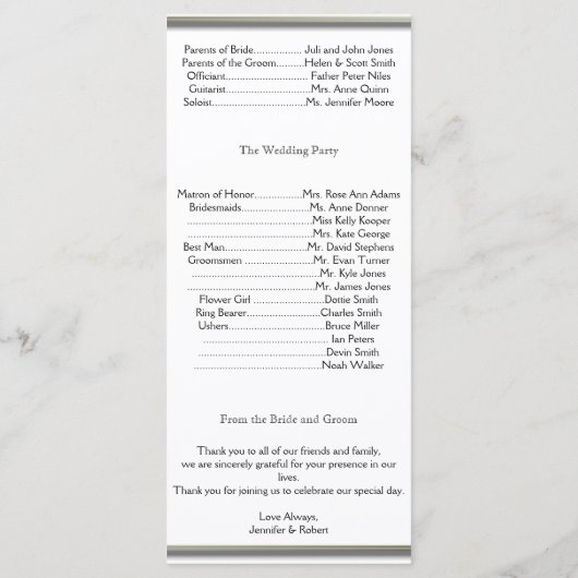 Hochzeitsprogramm für Oak Tree Plantation Programm (Rückseite)