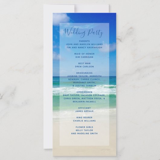 Hochzeitsprogramm für Ocean Waves Fotografy Beach (Rückseite)