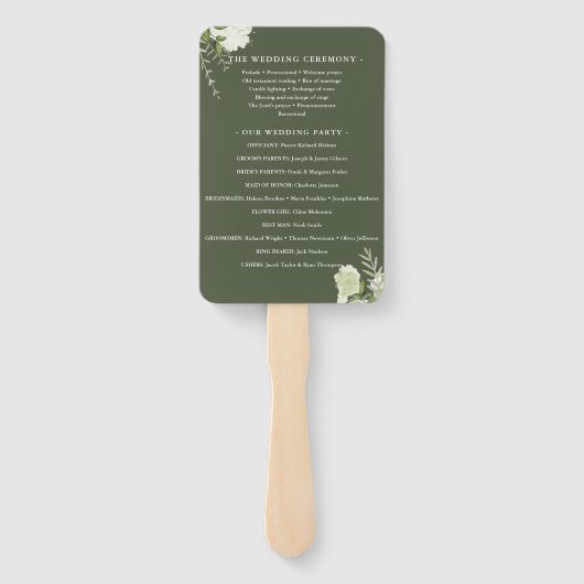 Hochzeitsprogramm für Olive Green Floral String Li Fächer (Rückseite)