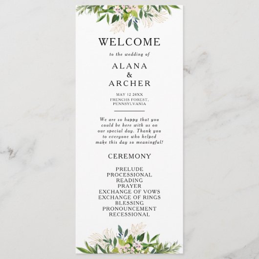 Hochzeitsprogramm für Olivenbäume Programm (Vorderseite)