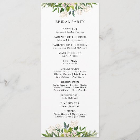 Hochzeitsprogramm für Olivenbäume Programm (Rückseite)