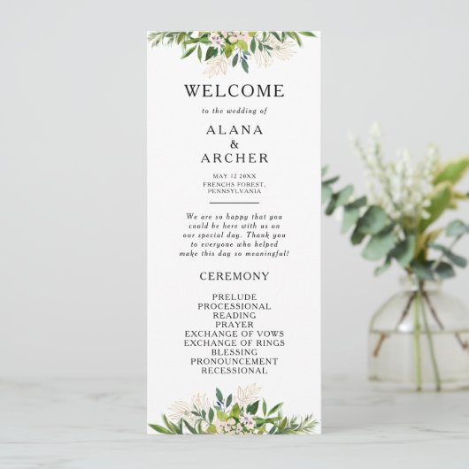 Hochzeitsprogramm für Olivenbäume Programm (Stehend Vorderseite)