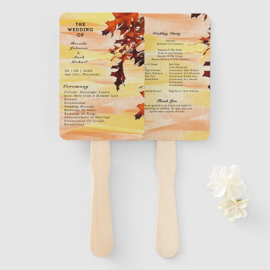 Hochzeitsprogramm für Orange-Gelb-Swirl im Herbst Fächer (Vorne und Hinten)