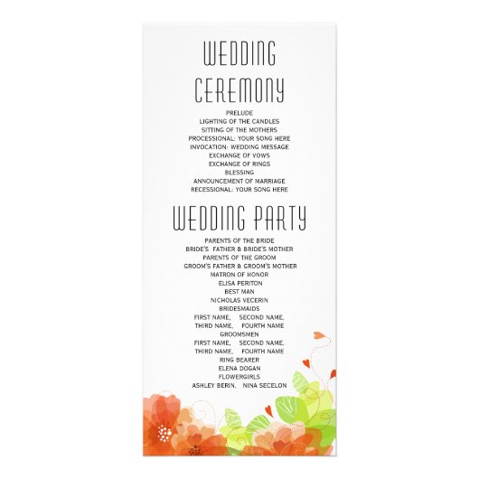 Hochzeitsprogramm für Orangen-Blume Werbekarte (Hinten)