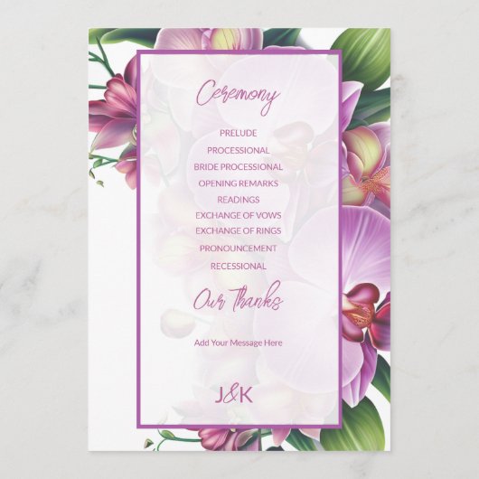 Hochzeitsprogramm für Orchideen Programm (Rückseite)